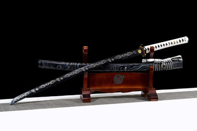 Kurochō 黒蝶 Katana – Black Butterfly, Engraved Black Blade – view 4