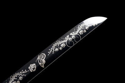 Kurochō 黒蝶 Katana – Black Butterfly, Engraved Black Blade – view 5
