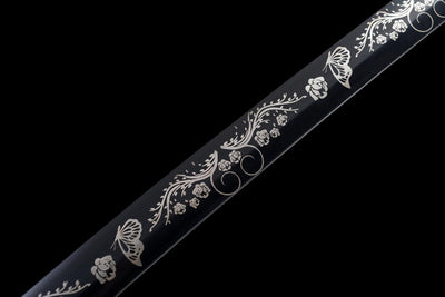 Kurochō 黒蝶 Katana – Black Butterfly, Engraved Black Blade – view 6