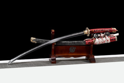 Akatsuki Tachi 暁 – T10 Steel, Red Handle, Black Samegawa Saya – view 4
