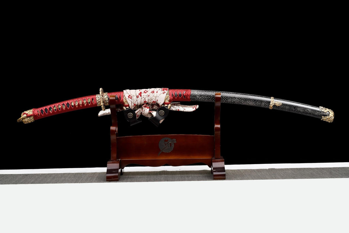 Akatsuki Tachi 暁 – T10 Steel, Red Handle, Black Samegawa Saya – view 2