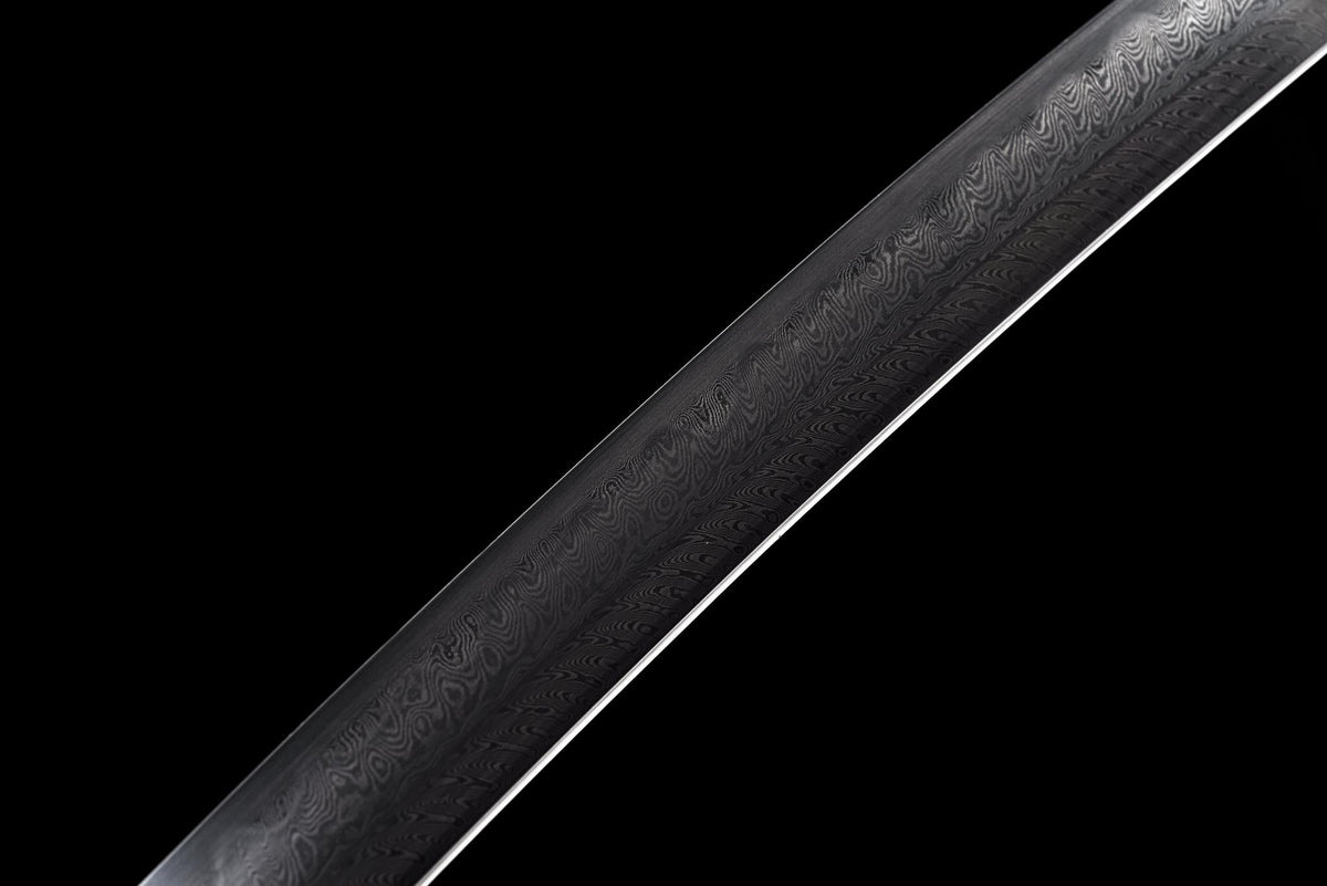 Kōyō Tachi 紅葉 – Damascus Steel, Burgundy Saya, Gilded Fittings – view 6