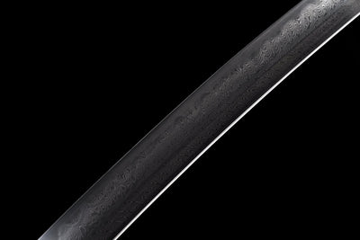 Kōyō Tachi 紅葉 – Damascus Steel, Burgundy Saya, Gilded Fittings – view 6