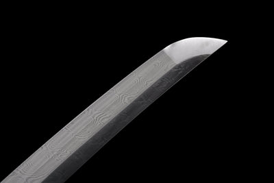 Byakko 白虎 Tanto – White Tiger, Damascus Steel, Red & Black Saya – view 5