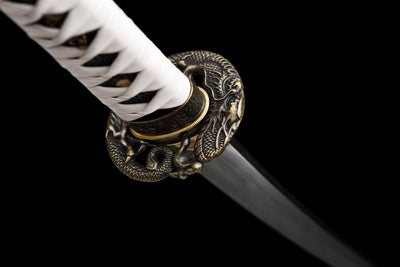Byakko 白虎 Tanto – White Tiger, Damascus Steel, Red & Black Saya – view 6