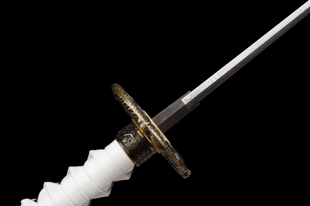 Byakko 白虎 Tanto – White Tiger, Damascus Steel, Red & Black Saya – view 7