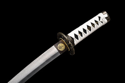 Byakko 白虎 Tanto – White Tiger, Damascus Steel, Red & Black Saya – view 10