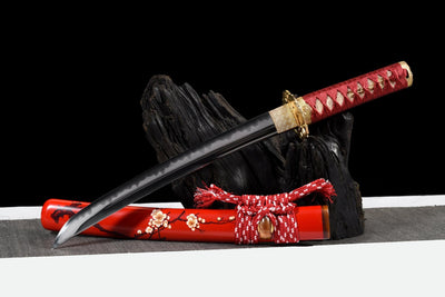 Tanto Kobai 紅梅, T10 Steel, Red Plum Blossom Saya – view 1