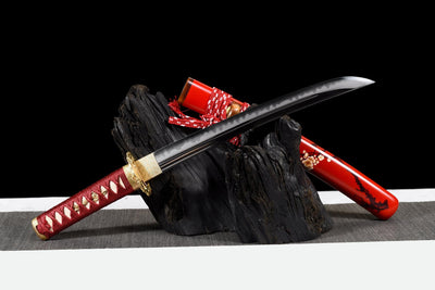 Tanto Kobai 紅梅, T10 Steel, Red Plum Blossom Saya – view 2