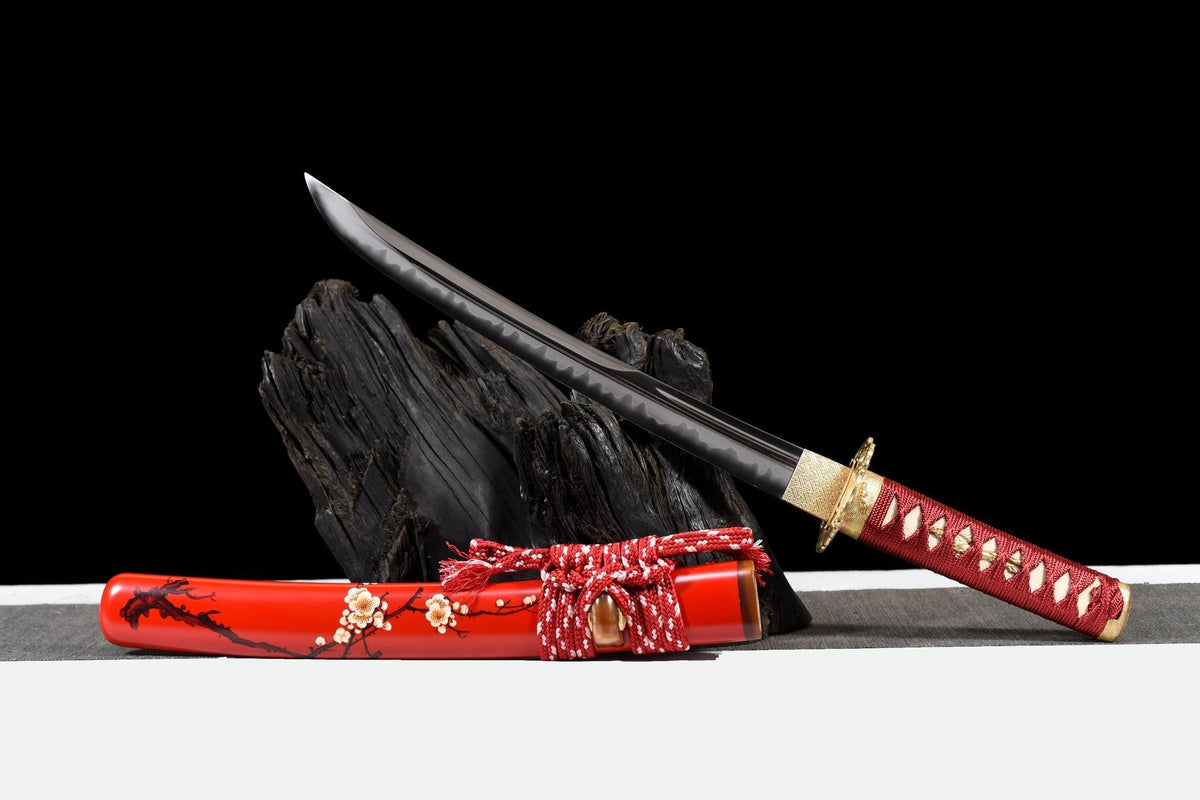 Tanto Kobai 紅梅, T10 Steel, Red Plum Blossom Saya – view 3