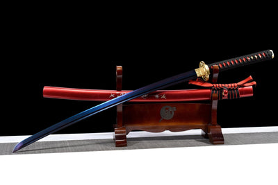 Aokami 蒼神 Katana – T10 Steel, Blue Blade, Red Saya – view 8