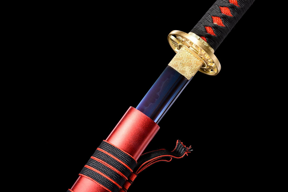Aokami 蒼神 Katana – T10 Steel, Blue Blade, Red Saya – view 13