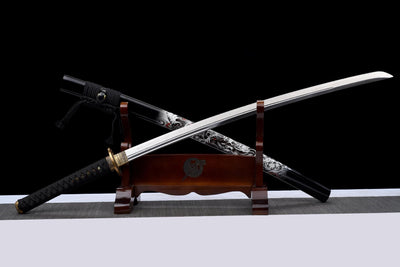 Kurotatsu 黒龍 Katana – Black Dragon, Damascus Steel – view 1