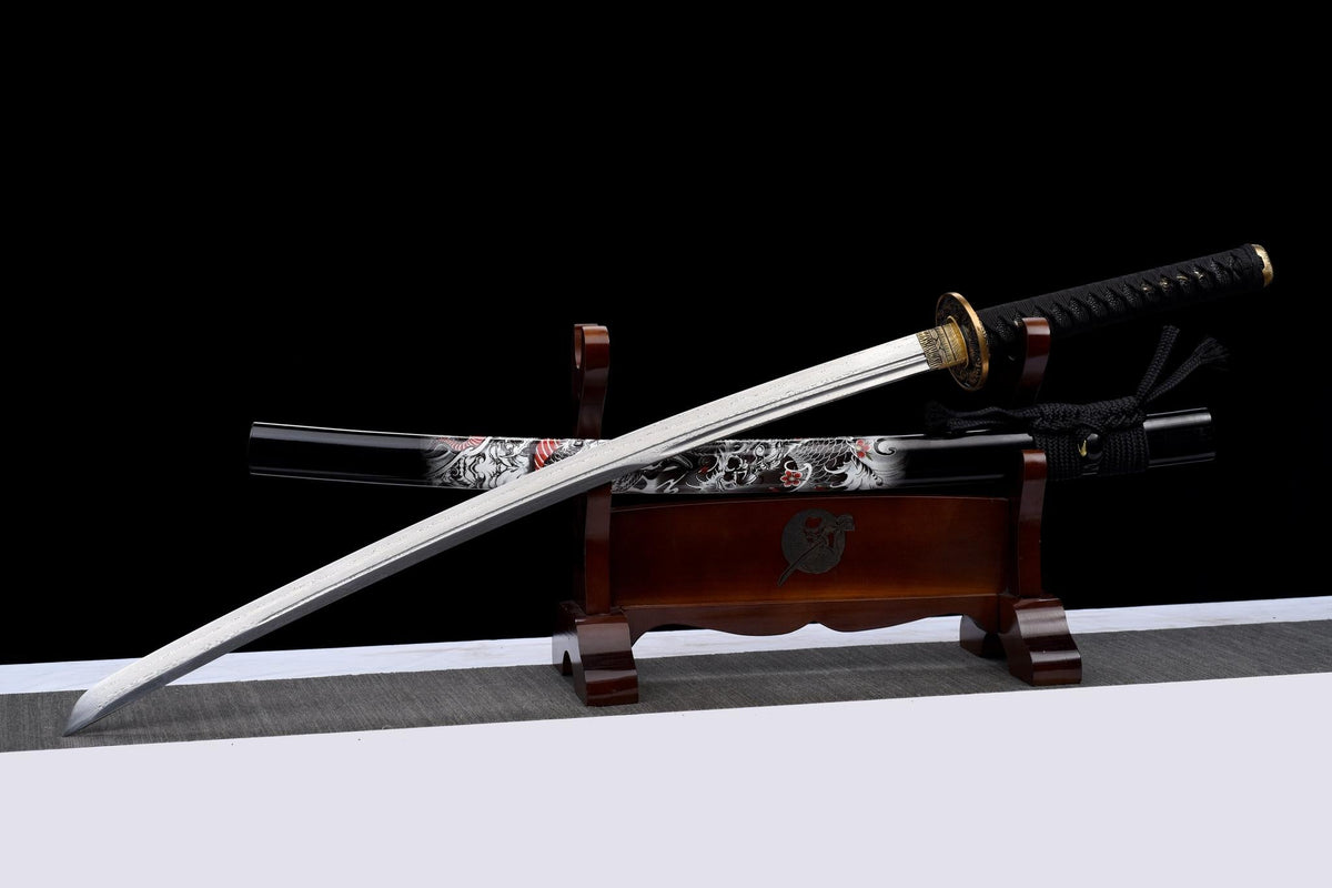 Kurotatsu 黒龍 Katana – Black Dragon, Damascus Steel – view 10