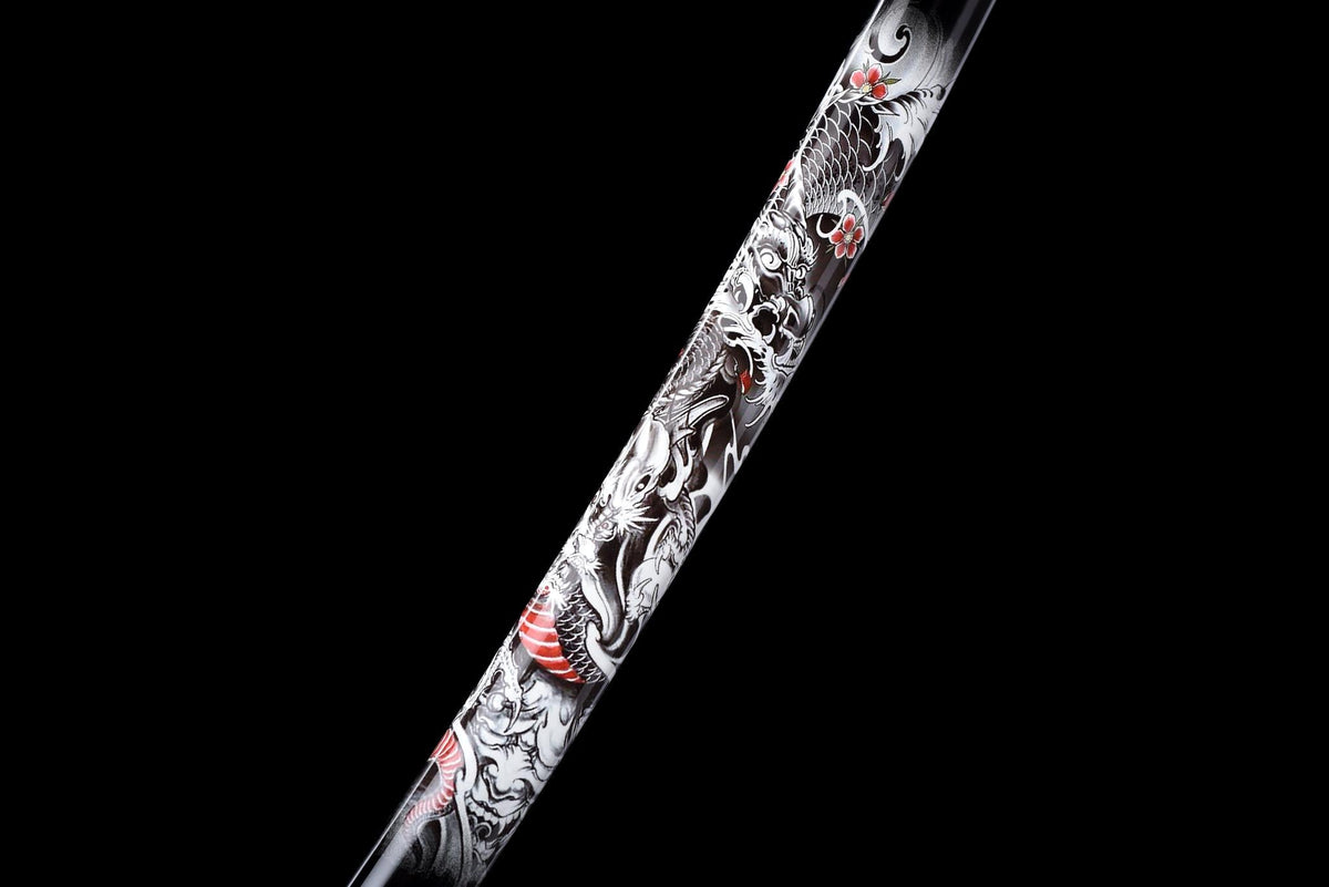 Kurotatsu 黒龍 Katana – Black Dragon, Damascus Steel – view 3