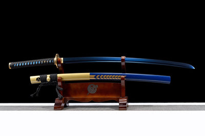 Kinmon 金紋 Katana – 1060 Steel, Blue Finish, Gold Saya – view 11