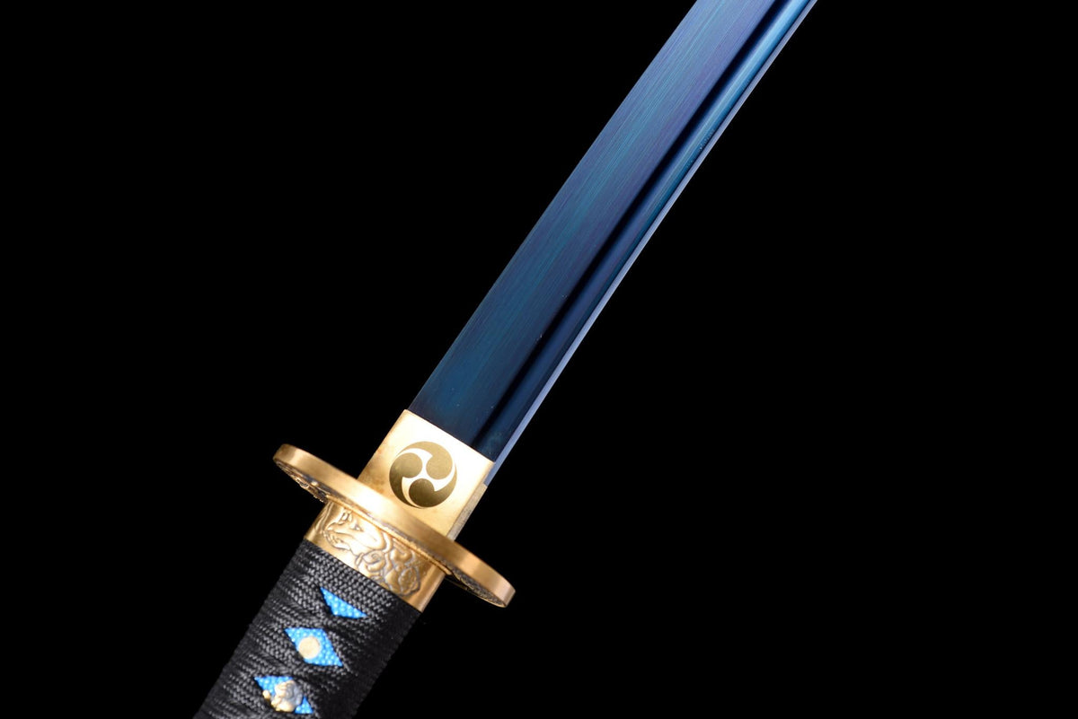 Kinmon 金紋 Katana – 1060 Steel, Blue Finish, Gold Saya – view 16