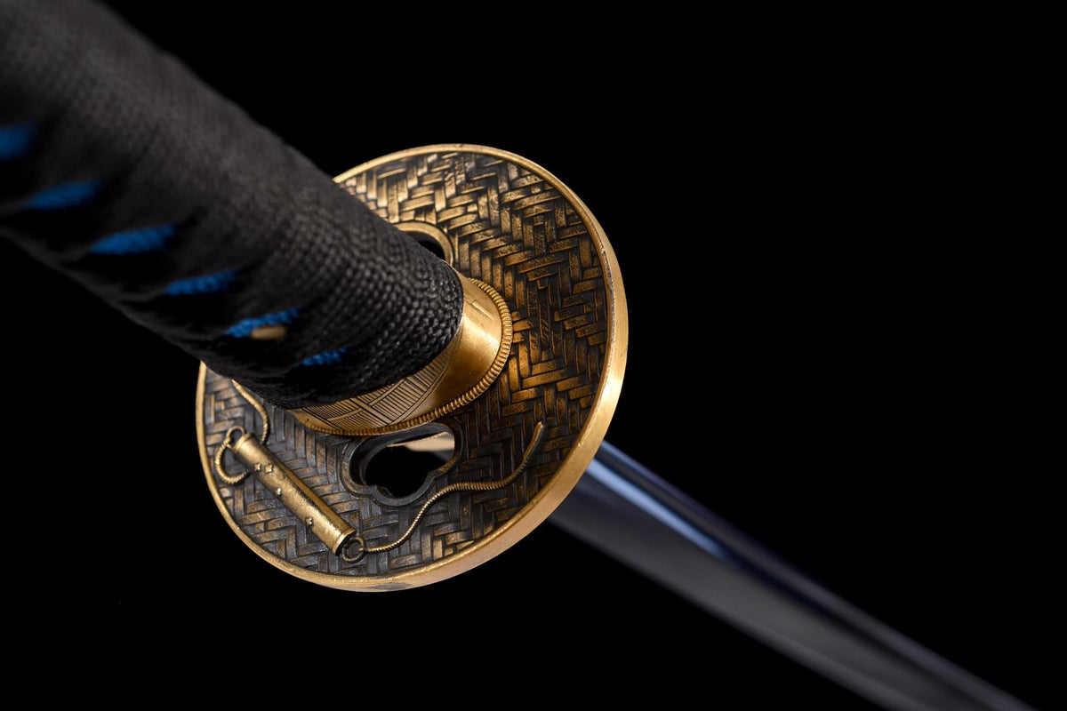Kinmon 金紋 Katana – 1060 Steel, Blue Finish, Gold Saya – view 2