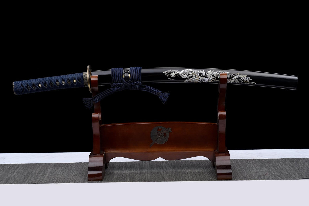 Ginryū Wakizashi 銀龍 – Damascus Steel, Silver Dragon Saya – view 10