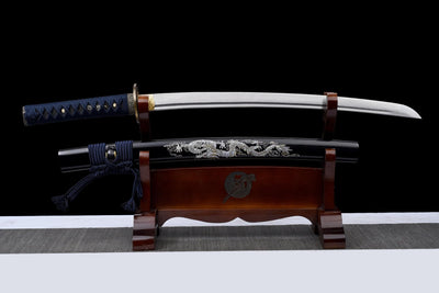 Ginryū Wakizashi 銀龍 – Damascus Steel, Silver Dragon Saya – view 11