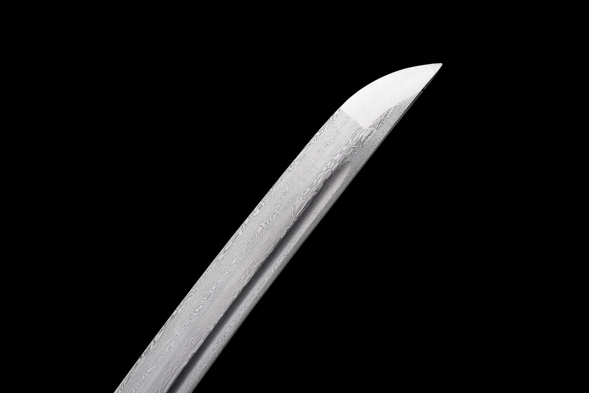 Ginryū Wakizashi 銀龍 – Damascus Steel, Silver Dragon Saya – view 7
