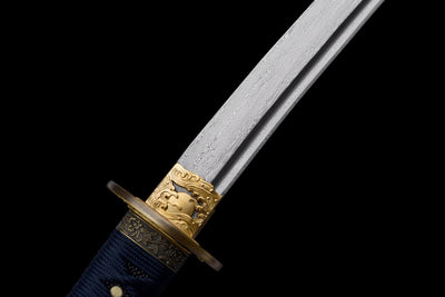 Ginryū Wakizashi 銀龍 – Damascus Steel, Silver Dragon Saya – view 9