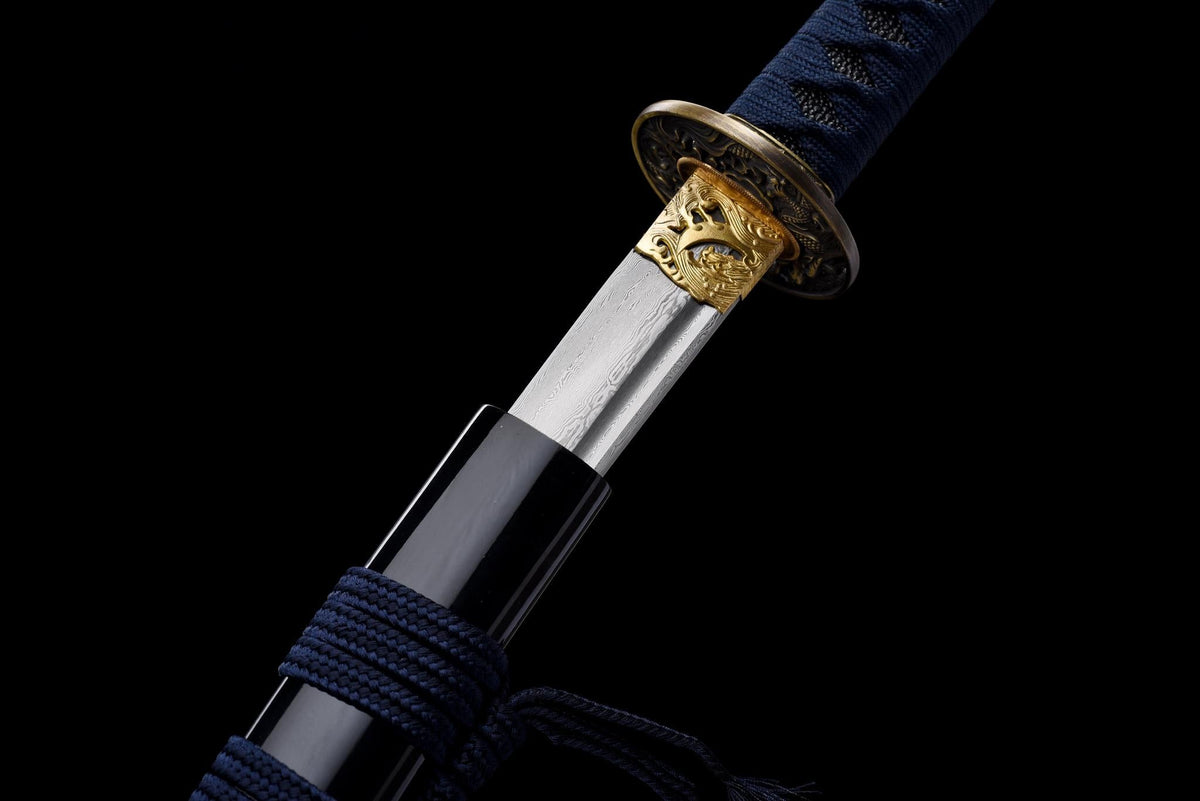 Ginryū Wakizashi 銀龍 – Damascus Steel, Silver Dragon Saya – view 2