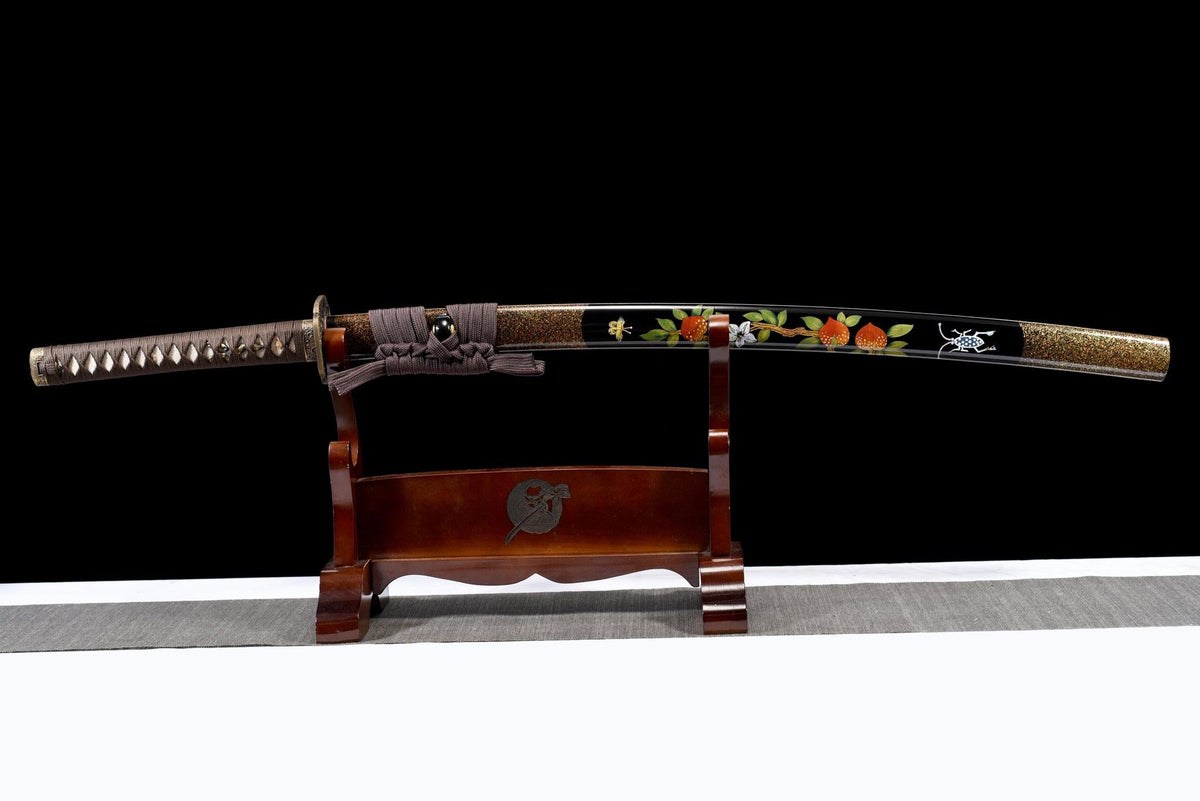 Kiku Hana 菊花 Katana – Damascus Steel, Floral Saya – view 2