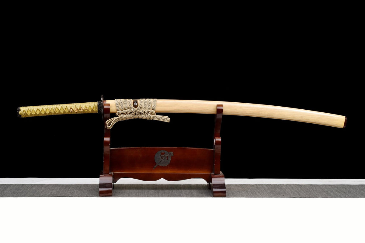 Kintsurugi 金鶴刀 Katana – San-Mai Damascus, Golden Crane – view 2