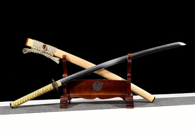 Kintsurugi 金鶴刀 Katana – San-Mai Damascus, Golden Crane – view 3