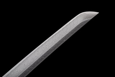 Suirantō 翠嵐刀 Katana — Damascus Steel, Jade Green Ito – view 5