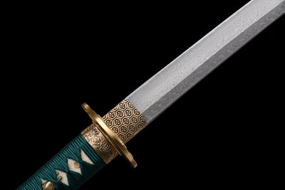 Suirantō 翠嵐刀 Katana — Damascus Steel, Jade Green Ito – view 7