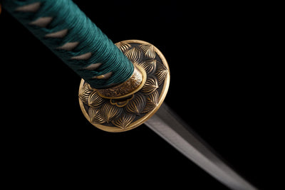 Suirantō 翠嵐刀 Katana — Damascus Steel, Jade Green Ito – view 8