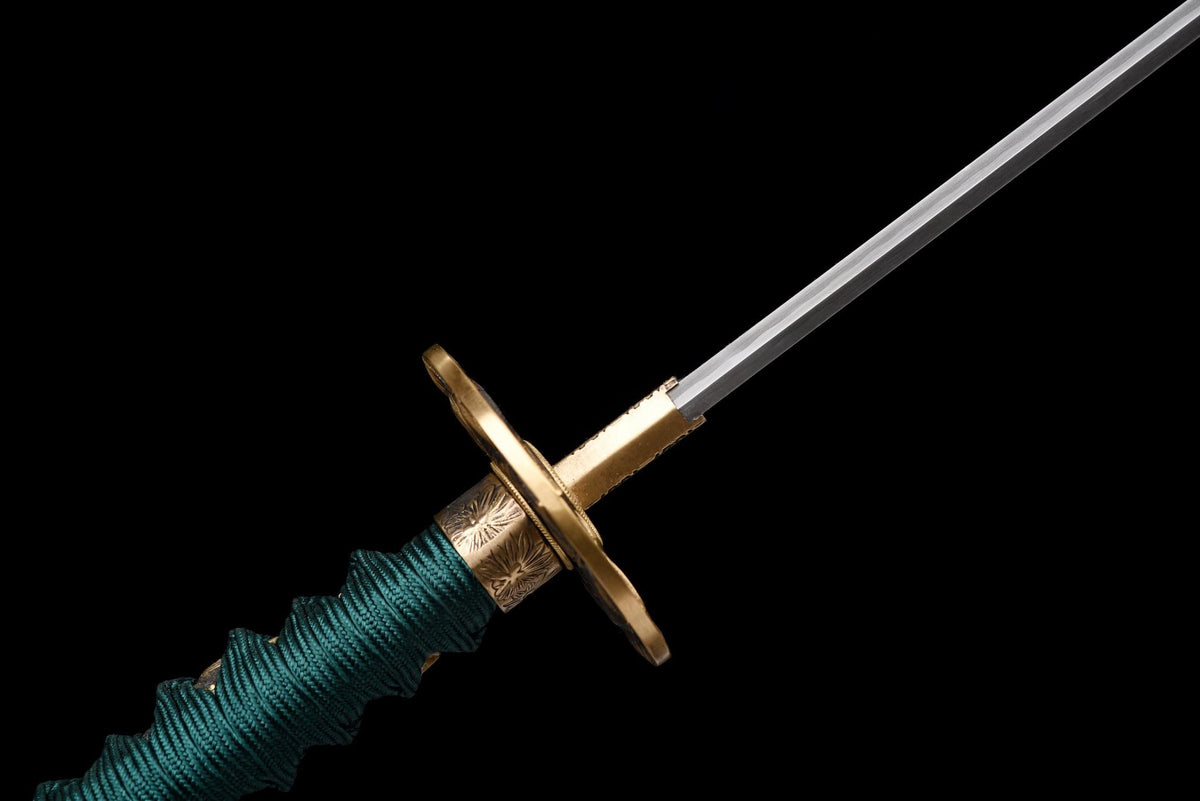 Suirantō 翠嵐刀 Katana — Damascus Steel, Jade Green Ito – view 9