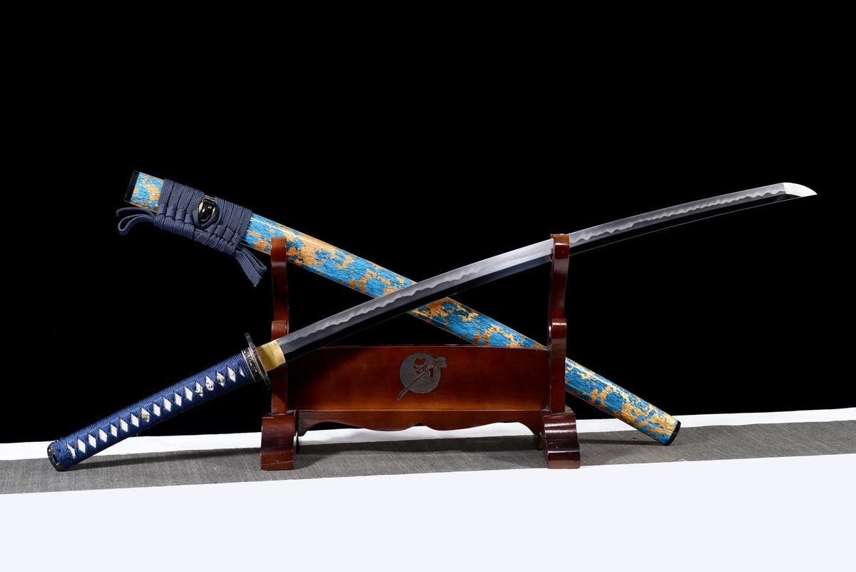 Ryu no Kiba 龍の牙 Katana – Fang of the Dragon, Blue & Gold Saya – view 3