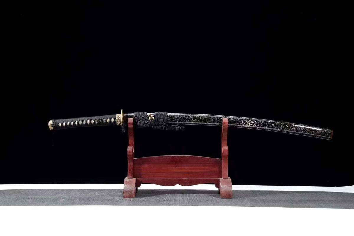 Yami Katana 闇 – Damascus Steel with Hamon, Carved Brass Tsuba – view 1