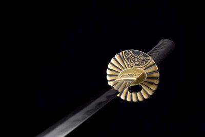 Yami Katana 闇 – Damascus Steel with Hamon, Carved Brass Tsuba – view 5