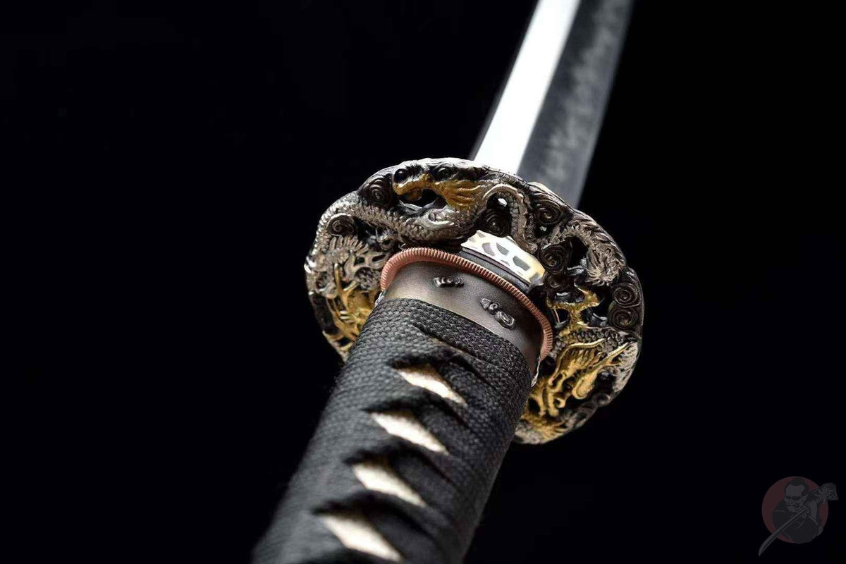 Tsuyo 強 Katana – T10 Carbon Steel, Black Saya, Brass Tsuba – view 7