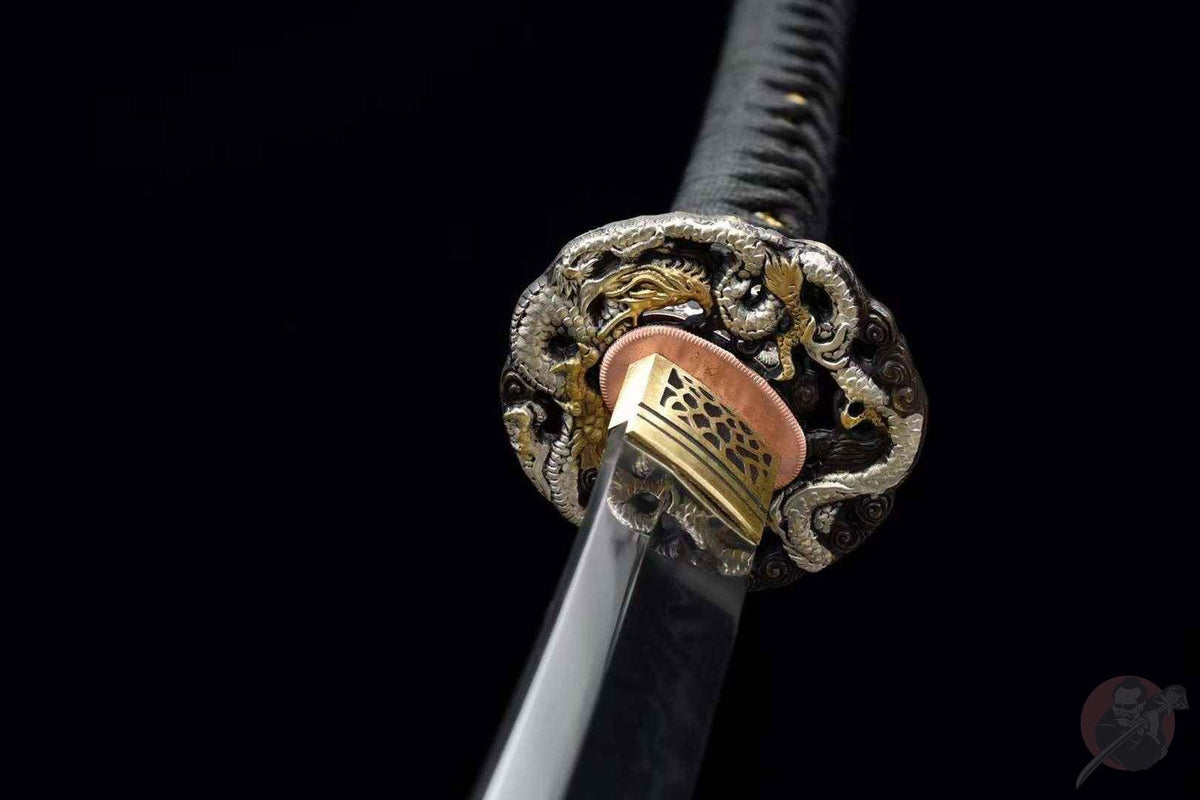 Tsuyo 強 Katana – T10 Carbon Steel, Black Saya, Brass Tsuba – view 11