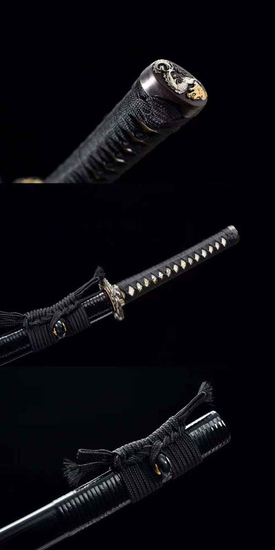 Tsuyo 強 Katana – T10 Carbon Steel, Black Saya, Brass Tsuba – view 6