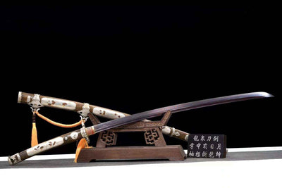 Hasunohana 蓮の花 Katana – Reddish Damascus Blade, Copper Saya – view 1