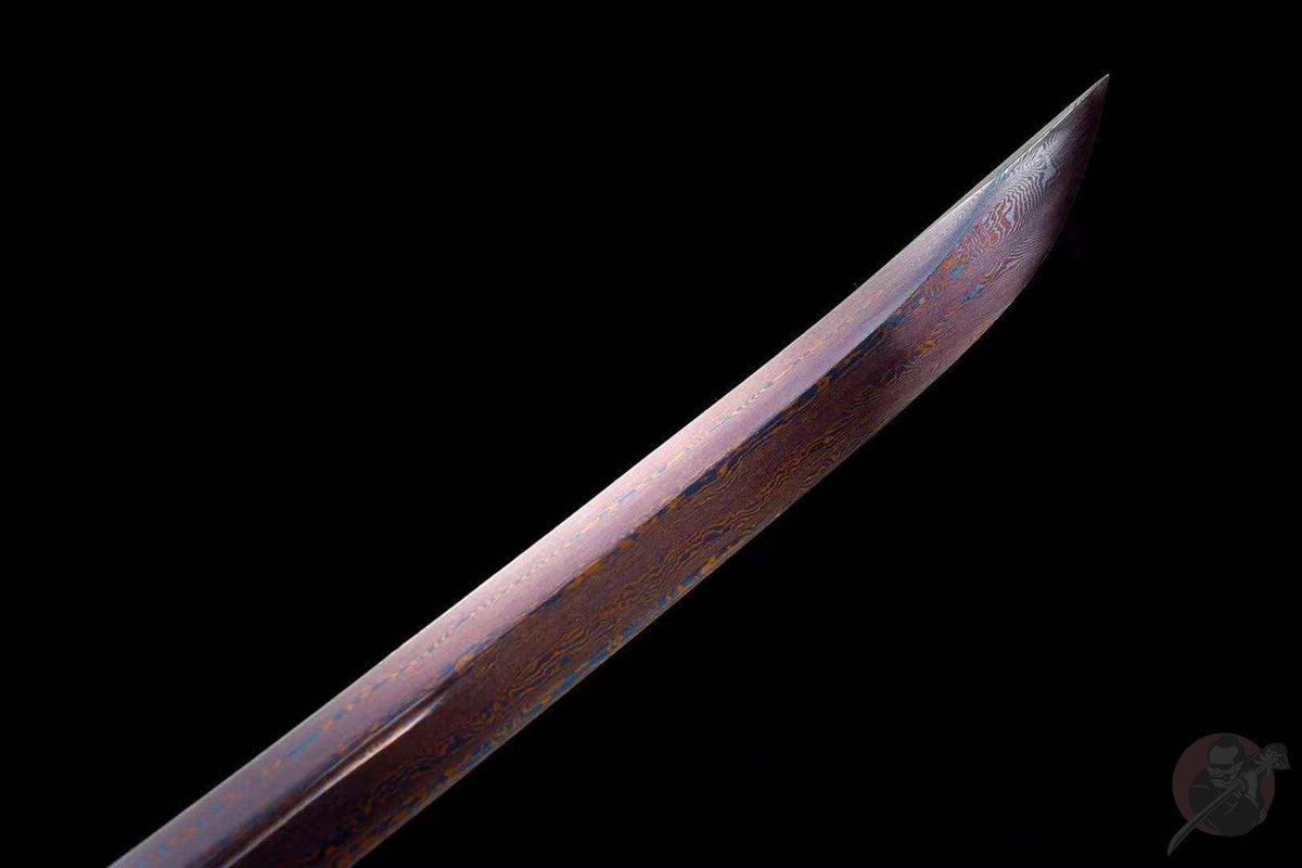 Hasunohana 蓮の花 Katana – Reddish Damascus Blade, Copper Saya – view 10