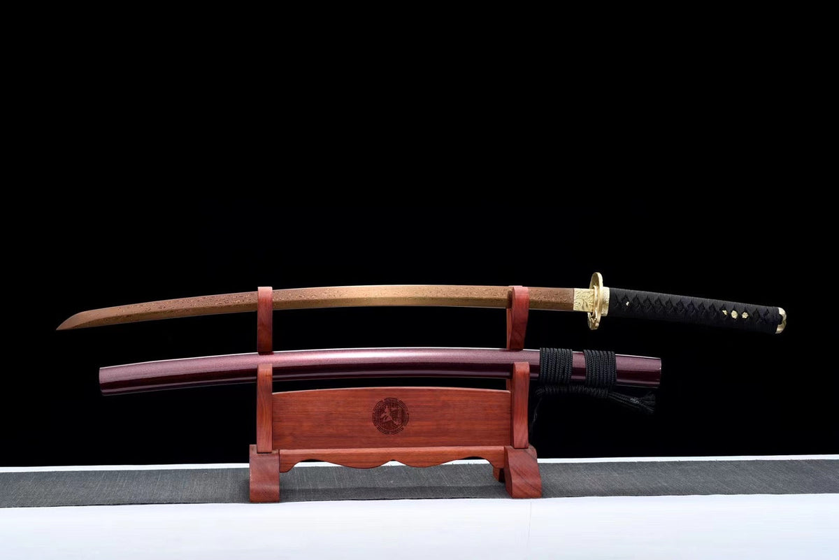 Gōrudo ゴールド Katana – Gold Damascus Steel, Brass Tsuba – view 1