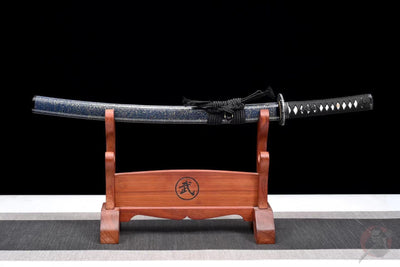 Ao 青 Wakizashi – Damascus Steel, Ebony Saya – view 2