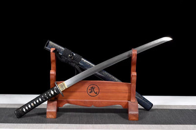 Ao 青 Wakizashi – Damascus Steel, Ebony Saya – view 3