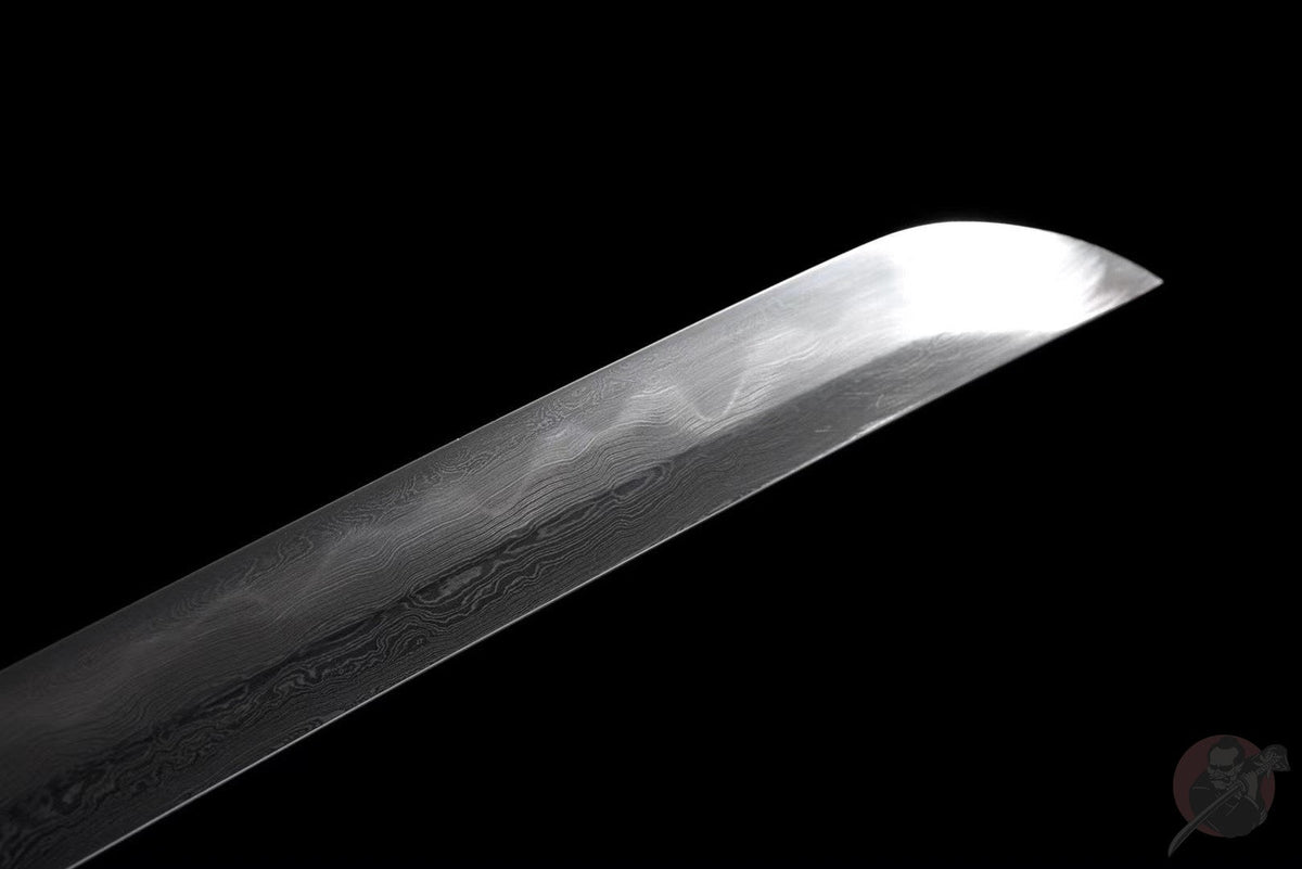 Ao 青 Wakizashi – Damascus Steel, Ebony Saya – view 5