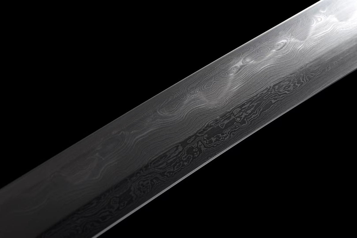 Ao 青 Wakizashi – Damascus Steel, Ebony Saya – view 6