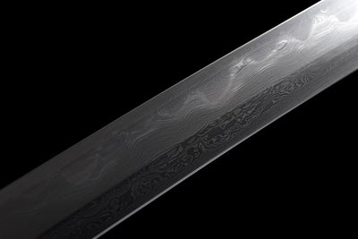 Ao 青 Wakizashi – Damascus Steel, Ebony Saya – view 6