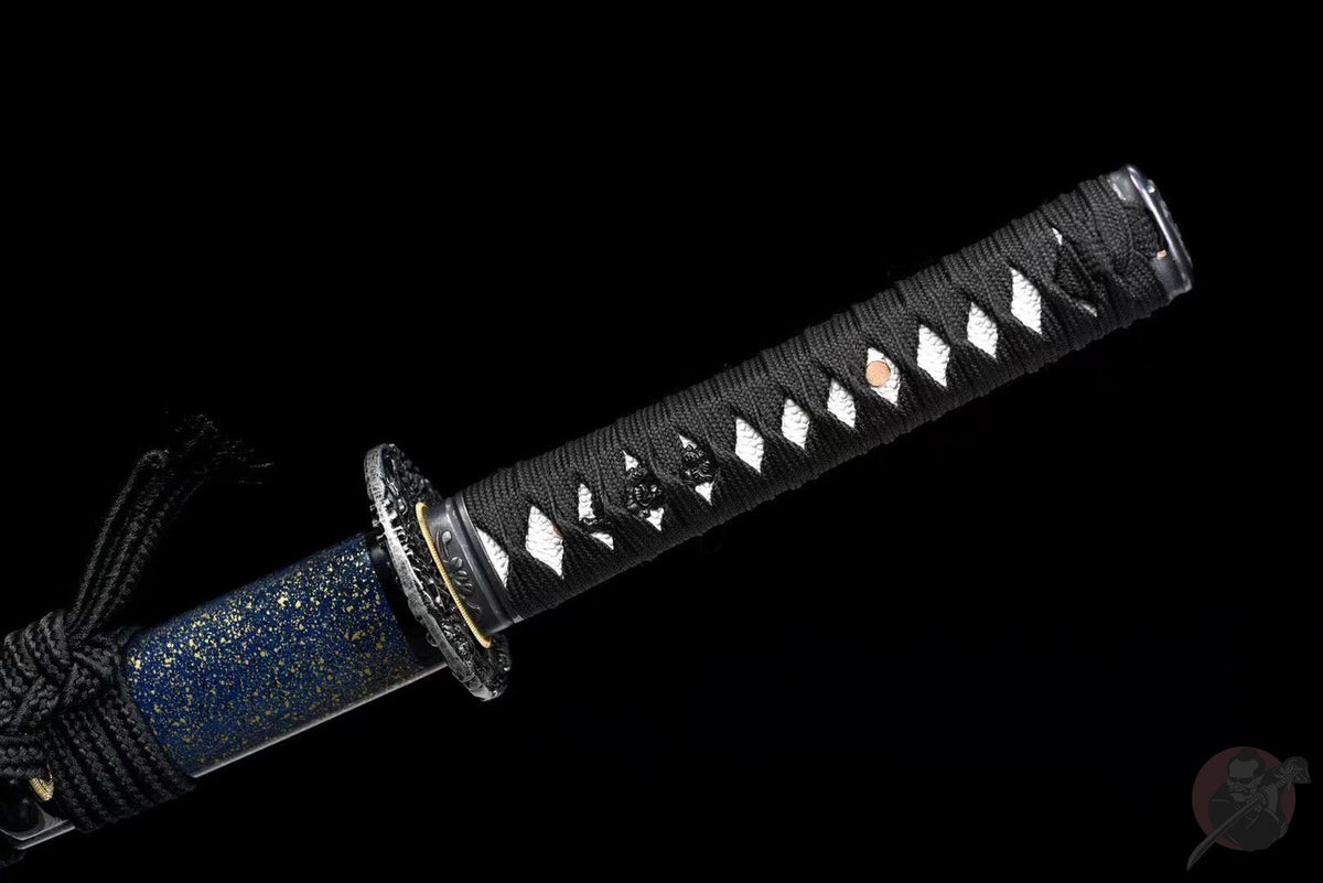 Ao 青 Wakizashi – Damascus Steel, Ebony Saya – view 9