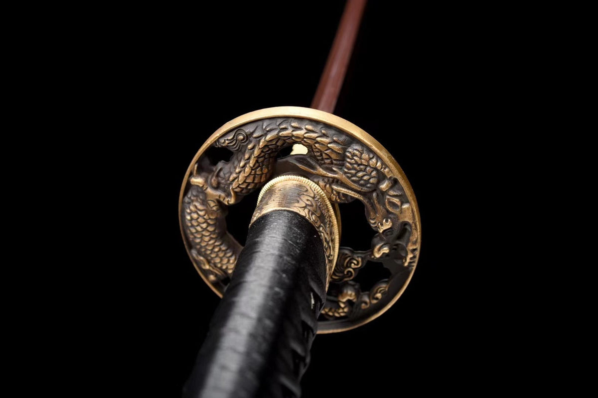 Ryu 竜 Wakizashi – Red Damascus Steel – view 4